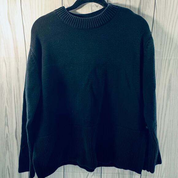 GAP Mock Turtle Neck Sweater L Black Long Sleeve Textured Knit 100% Cotton - Picture 1 of 7